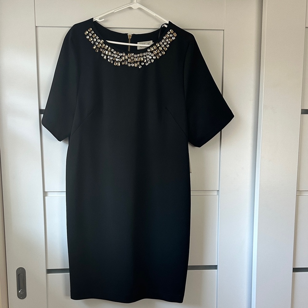 Eliza J Black and Silver Embellished Mini Sheath Dress
